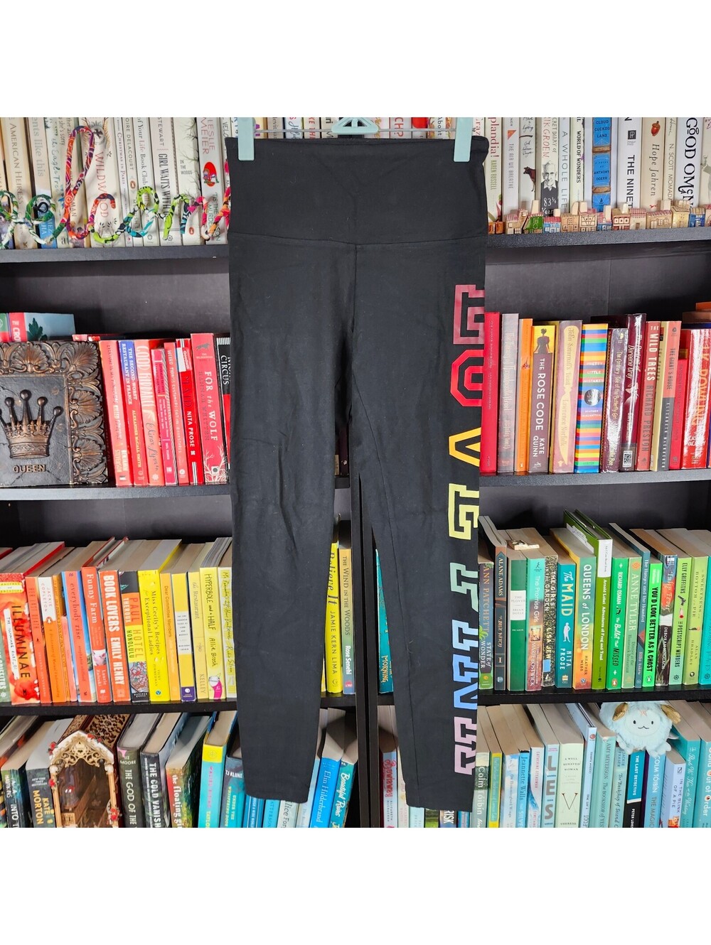 PINK Black Leggings with Colorful Rainbow LOVE Print Small New Without Tags